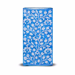 jaipur blue pottery handcrafted floral decorative vase - rectangular shape