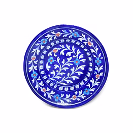 jaipur blue pottery decorative plate – blue & orange floral design