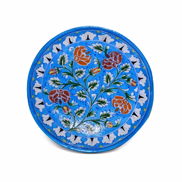 jaipur blue pottery decorative plate – red & orange floral design