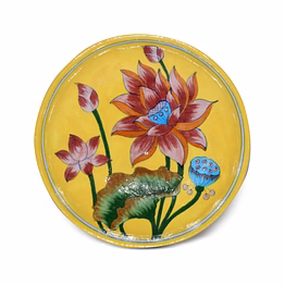 jaipur blue pottery decorative plate – hand painted yellow lotus design