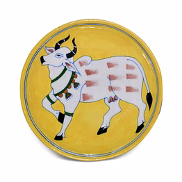 jaipur blue pottery decorative plate – handcrafted cow design