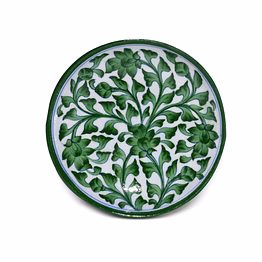 jaipur blue pottery decorative plate – handcrafted green floral design