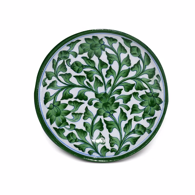 jaipur blue pottery decorative plate – handcrafted green floral design