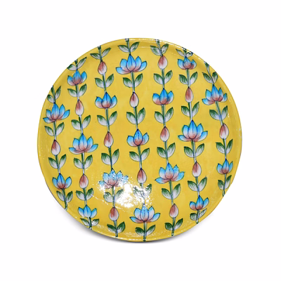 jaipur blue pottery decorative plate – yellow floral design
