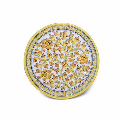 jaipur blue pottery decorative plate – yellow & orange floral design