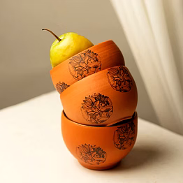 terracotta bowl – with hand-painted floral bloom design