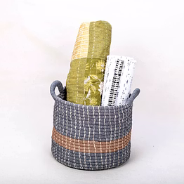 handwoven rope basket with handles