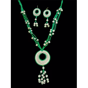 Handcrafted Banana Fibre Jewelry Set – Green Thread Layered Design