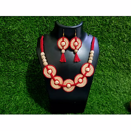 handcrafted banana fibre jewelry set – red thread circle design