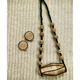 handcrafted banana fibre jewelry set – drum motif design