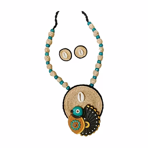 Handcrafted Banana Fibre Jewelry Set – Bird Motif Design