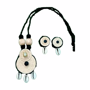 Handcrafted Banana Fibre Jewelry Set – Natural White & Black Elegance