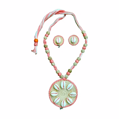 handcrafted banana fibre cowrie shell jewelry set – sustainable elegance