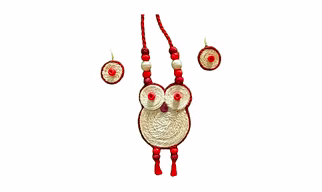 Handcrafted Banana Fibre Owl Jewelry Set – Red & Natural Tones