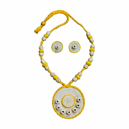 handcrafted banana fibre jewelry set – white & yellow