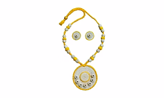 Handcrafted Banana Fibre Jewelry Set – White & Yellow