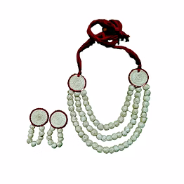 handcrafted banana fibre necklace set - natural color