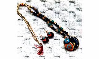 Handcrafted Terracotta Necklace Set – Peacock Design