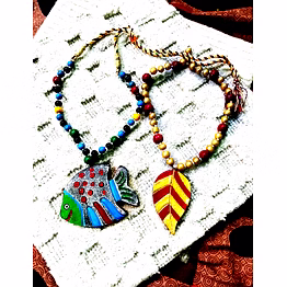 handcrafted terracotta necklace set – fish and leaf design