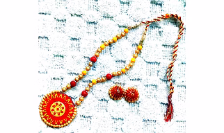 Handcrafted Terracotta Necklace Set – Red and Yellow Floral Design