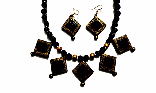 Handcrafted Black and Gold Terracotta Necklace Set