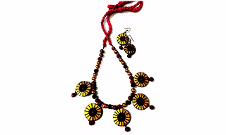 Handmade Maroon, Black and Gold Terracotta Necklace Set
