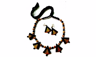 Handmade Black and Gold Terracotta Necklace Set - Triangle Pendant Shape