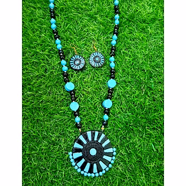 handcrafted terracotta circular pendant necklace set