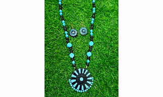 Handcrafted Terracotta Circular Pendant Necklace Set