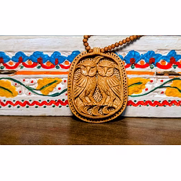 handcrafted wooden necklace – twin owls motif
