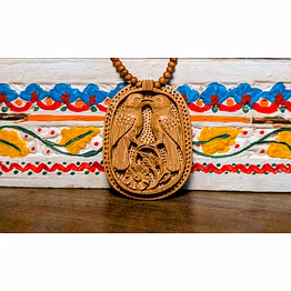 handcrafted wooden necklace – twin birds motif