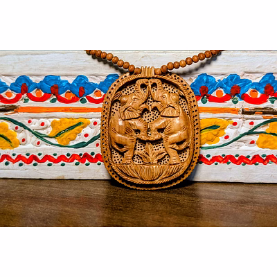 handcrafted wooden necklace – twin elephants motif