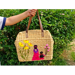 handcrafted kauna grass bag – mother & child embroidery