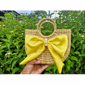 Handcrafted Kauna Grass Bag with Yellow Bow