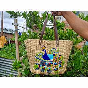 Handcrafted Kauna Grass Bag – Peacock Embroidery