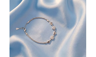 Diamond Accent Charm Sterling Silver Bracelet