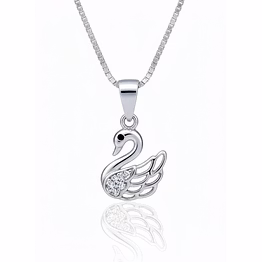 swan motif diamond accent sterling silver pendant with chain