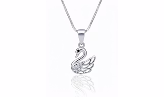 Swan Motif Diamond Accent Sterling Silver Pendant with Chain