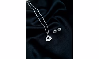 Silver Heart Floral 925 Sterling Silver Pendant Necklace with Matching Stud Earrings