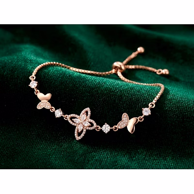 silvara fancy-br8(rg) butterfly elegant rose gold adjustable bracelet with stone accents