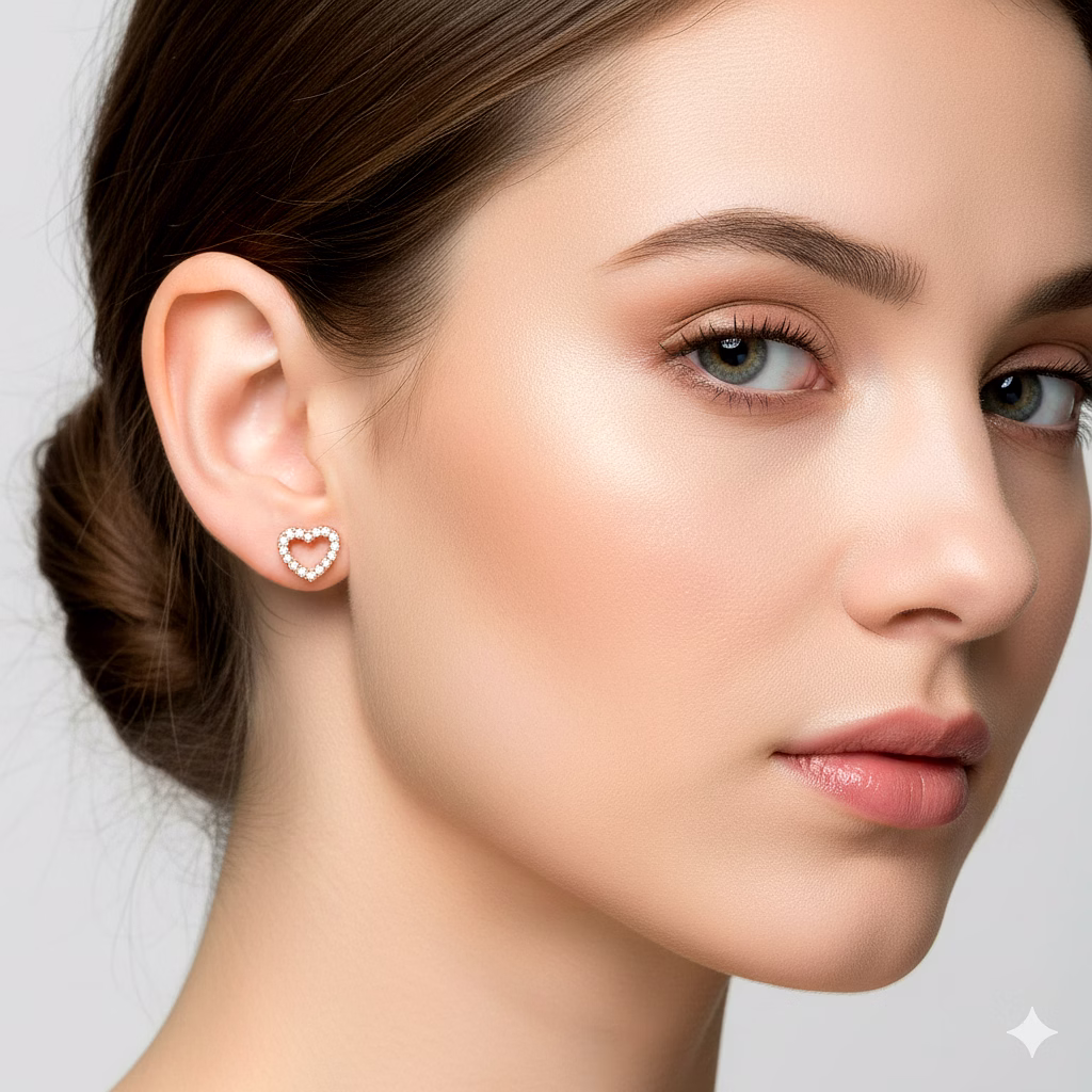 Silvara Heart Shape Rose Gold CZ Ear Studs – Premium Everyday Elegance image 1