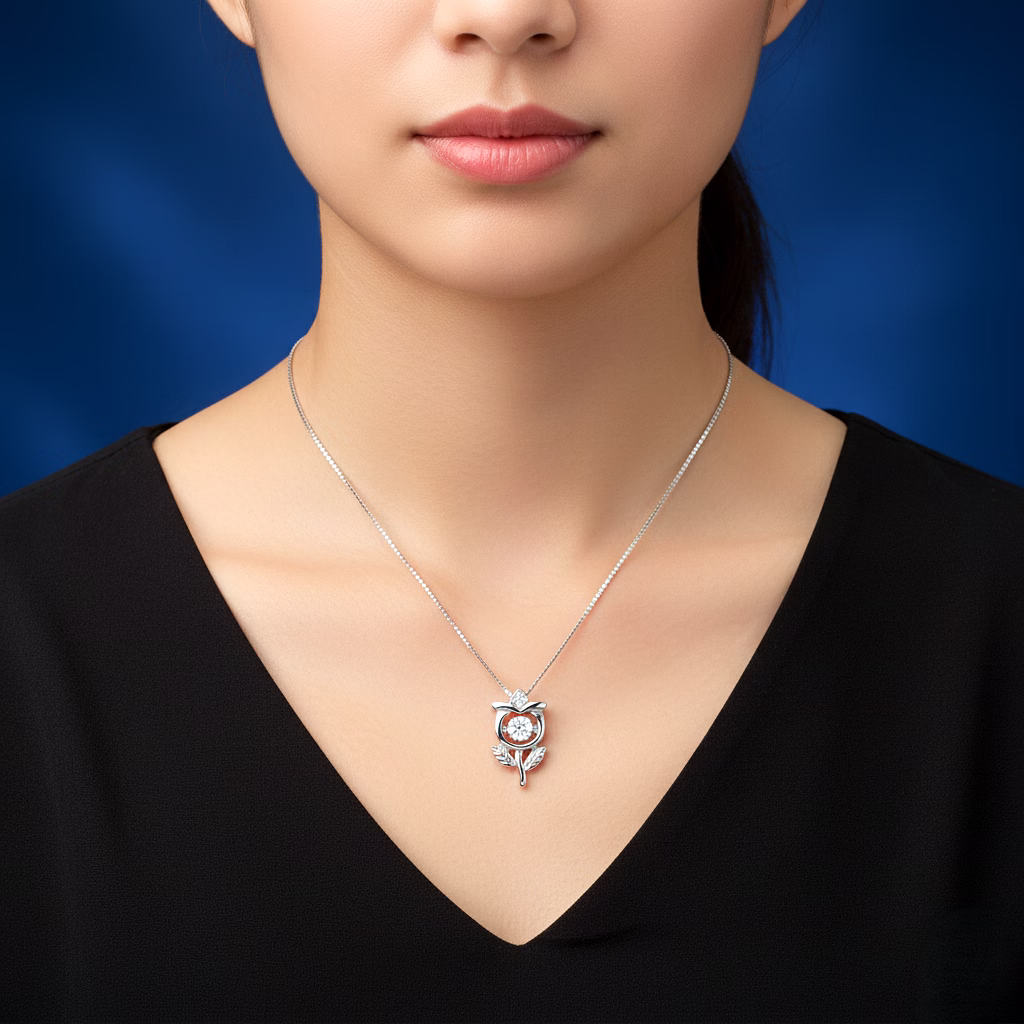 silvara 925 sterling silver floral solitaire pendant with chain