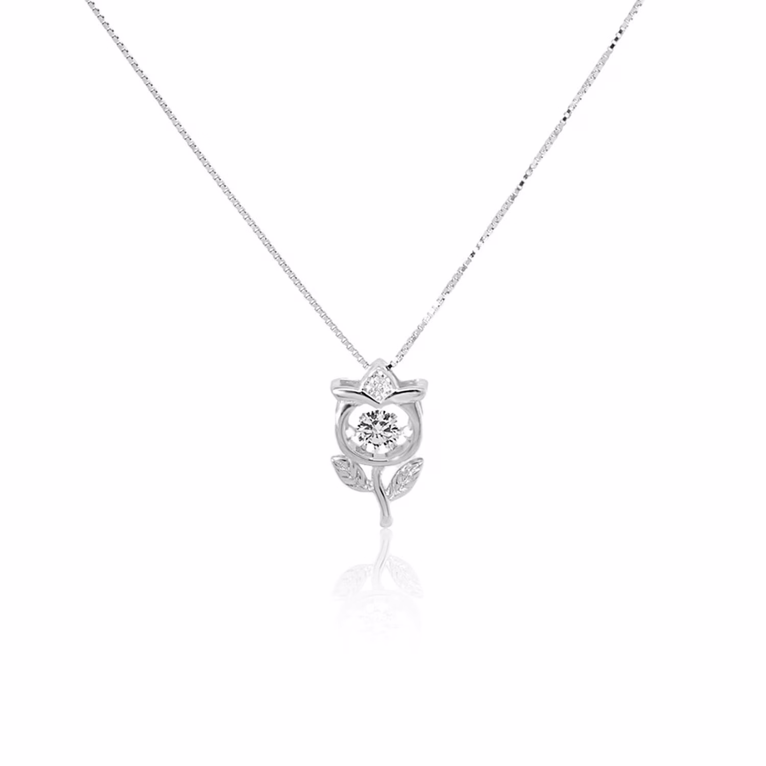 Silvara 925 Sterling Silver Floral Solitaire Pendant with Chain image 2