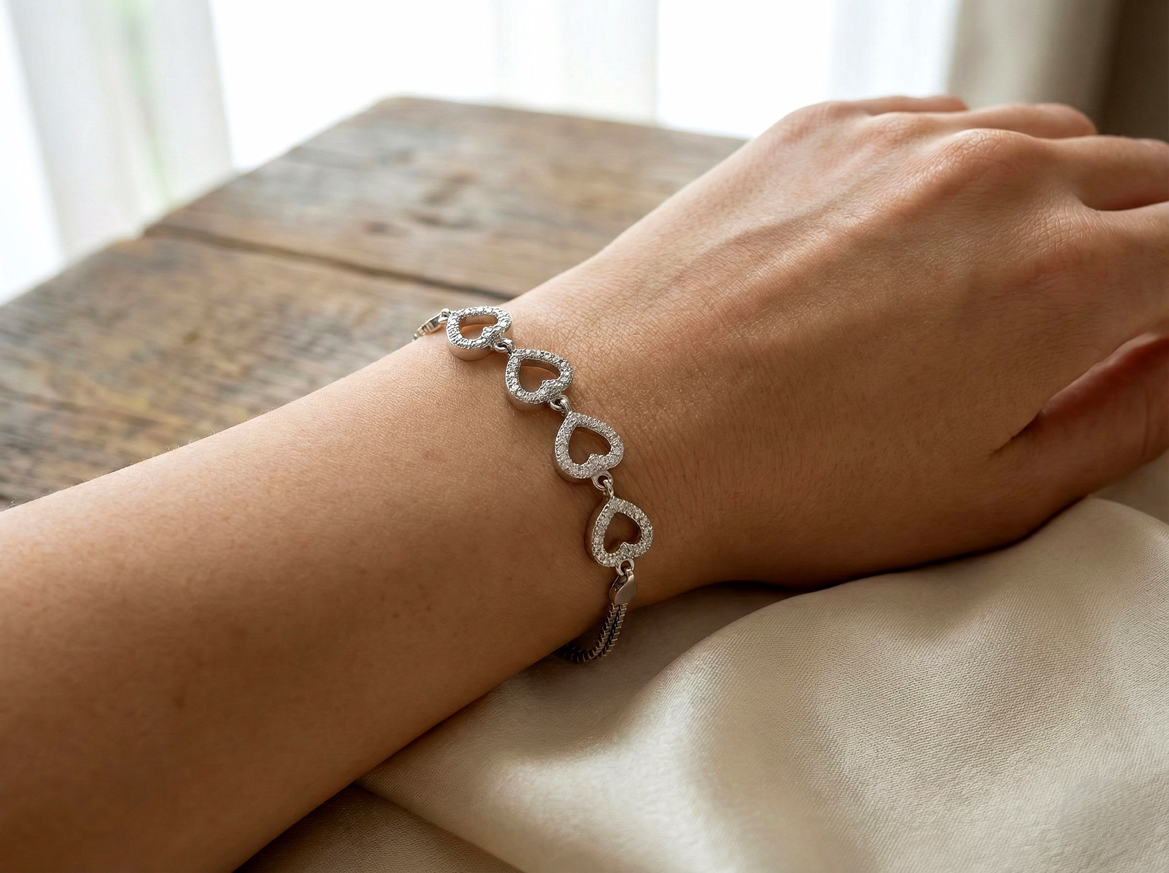 Silvara Fancy- BR11 925 Sterling Silver Heart Link Bracelet image 2