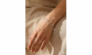 Silver Heart 925 Sterling Silver Heart & CZ Station Bracelet