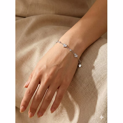 silver heart 925 sterling silver heart & cz station bracelet