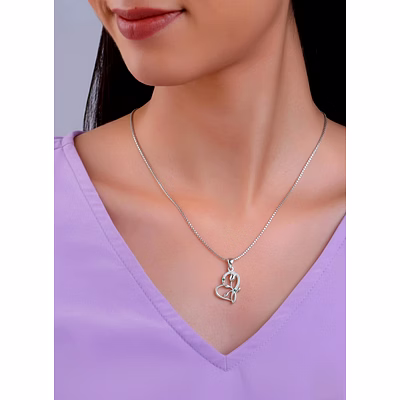 silver p11 925 sterling silver rose heart pendant green | elegant floral love design | pendant only (without chain)