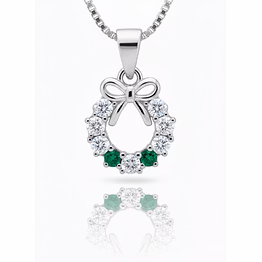 silvara p15 925 sterling silver bow circle pendant with green & white stones | elegant gift design | pendant only (without chain)