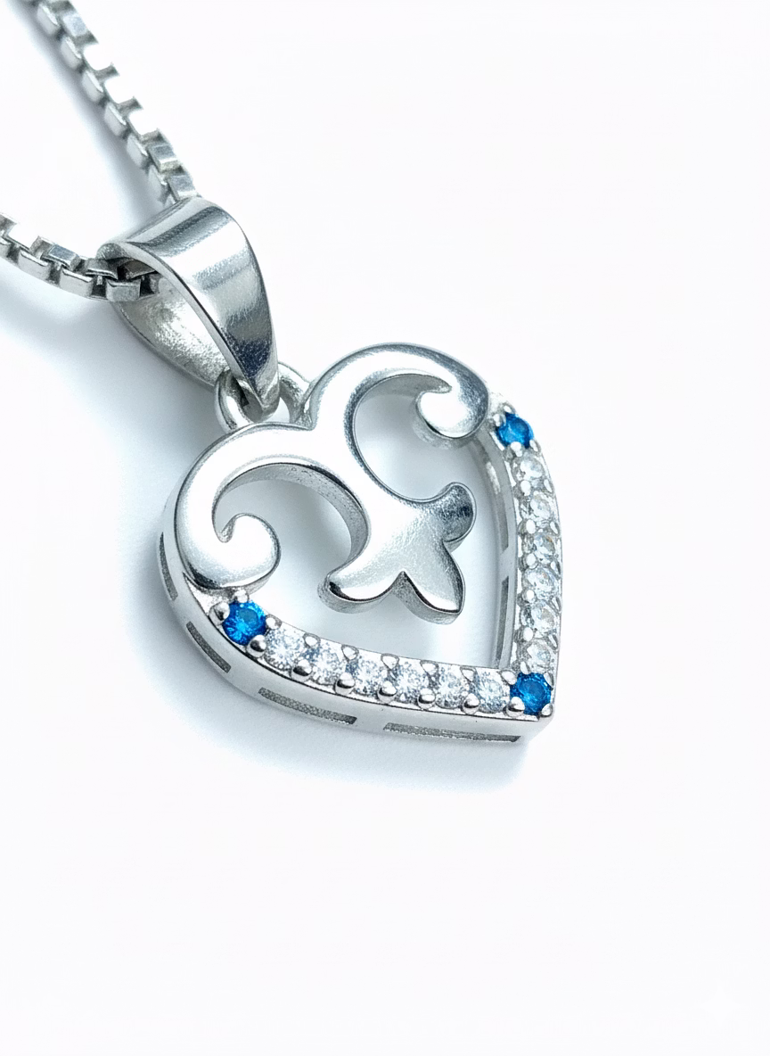 silvara p16 925 sterling silver heart pendant with blue & white stone accents | modern symbolic design | pendant only (without chain)
