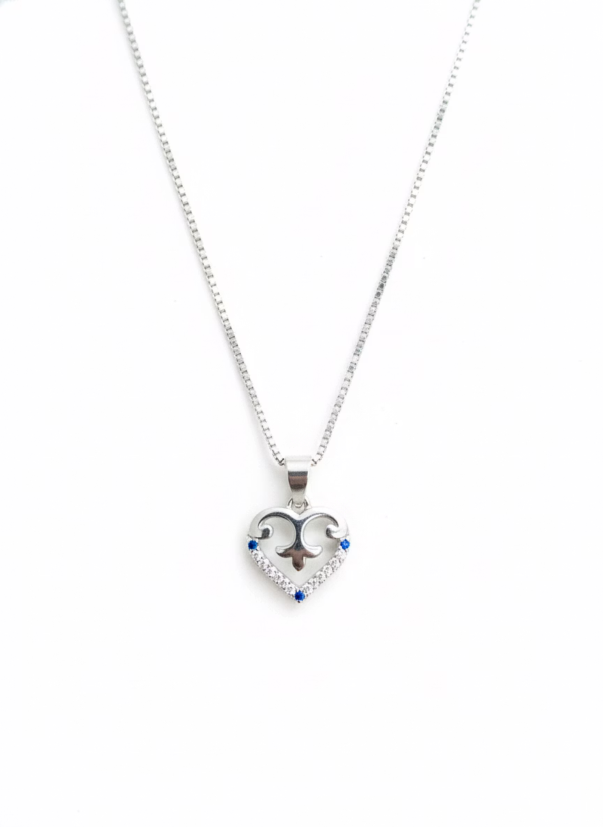 Silvara P16 925 Sterling Silver Heart Pendant with Blue & White Stone Accents | Modern Symbolic Design | Pendant Only (Without Chain) image 2